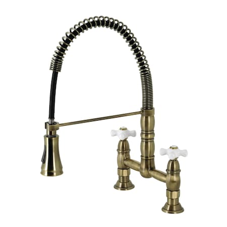 Gourmetier Heritage Two-Handle Wall-Mount Pull-Down Sprayer Kitchen Faucet, Brass GS1273PX